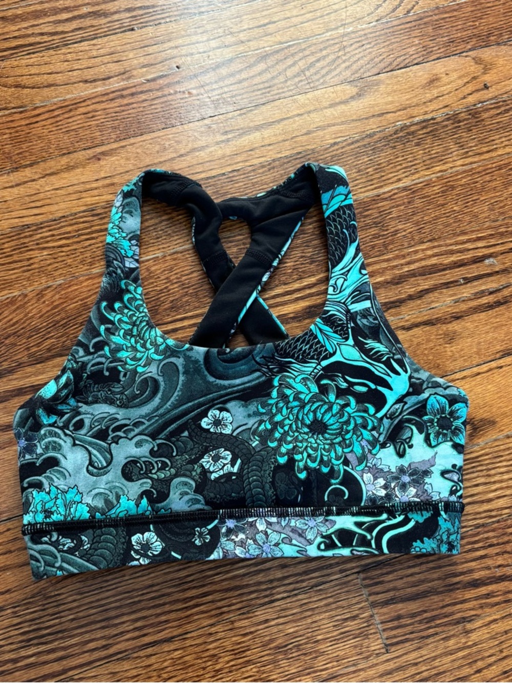 lululemon athletica Teal & Black Floral Wave Sports Bra